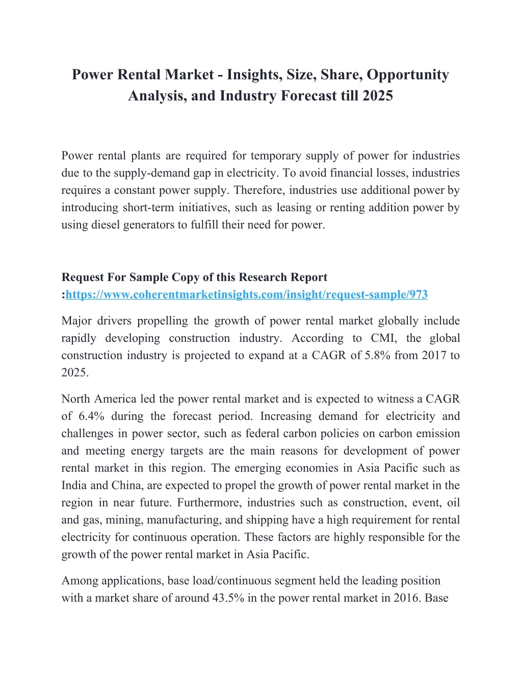 power rental market insights size share