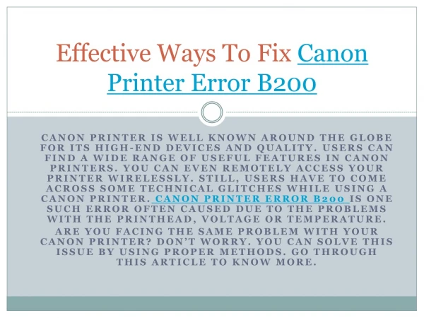 How to Fix Canon Printer Error B200?