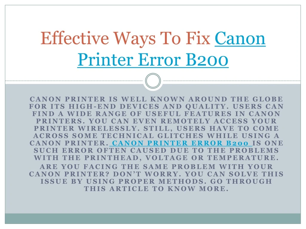 effective ways to fix canon printer error b200