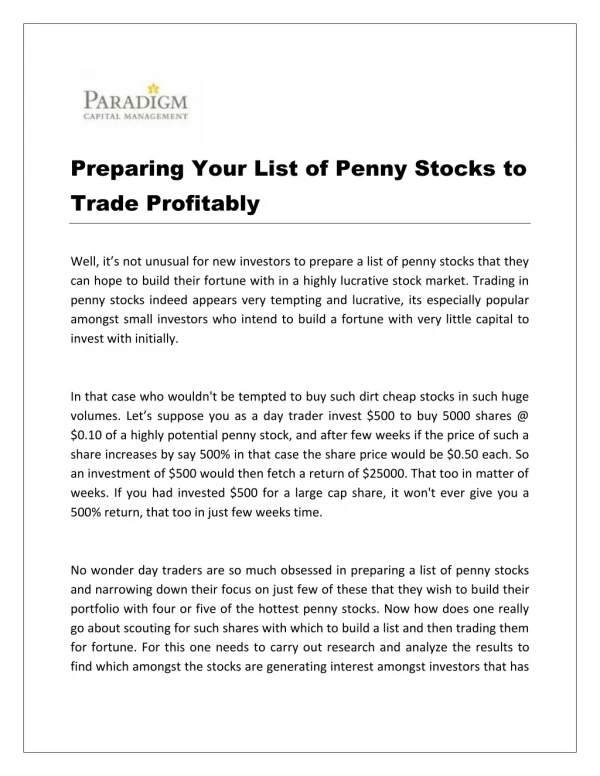 Preparing Your List of Penny Stocks to Trade Profitably