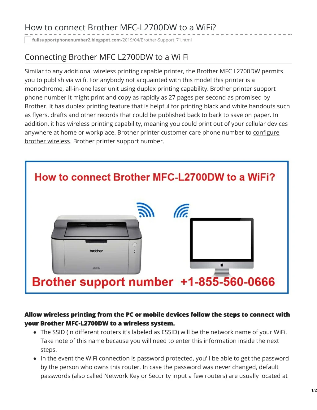 how to connect brother mfc l2700dw to a wifi