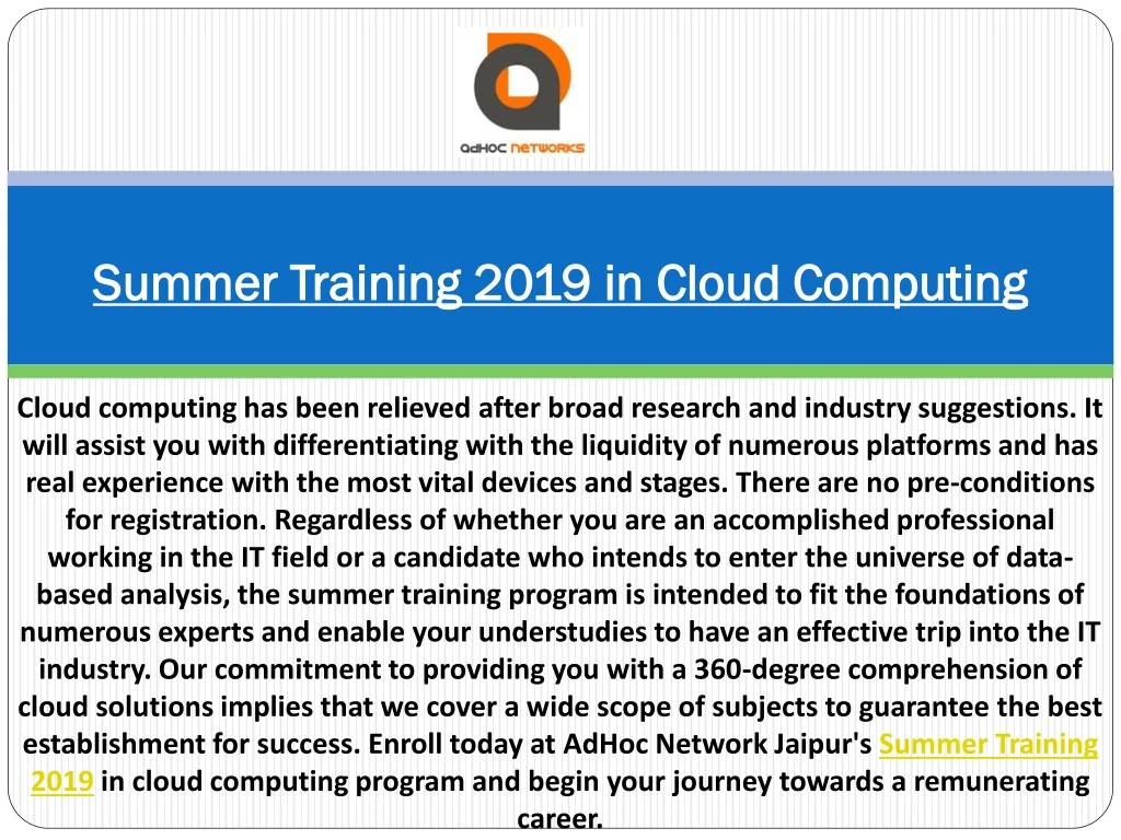 summer training 2019 in cloud computing