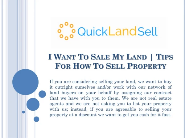I Want To Sale My Land | Tips for How to Sell Property - Quick Land Sell