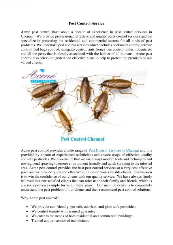 Pest Control Chennai