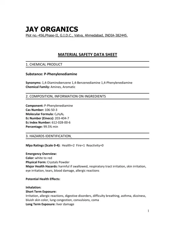 MSDS-PARA-PHENYLENE-DIAMINE