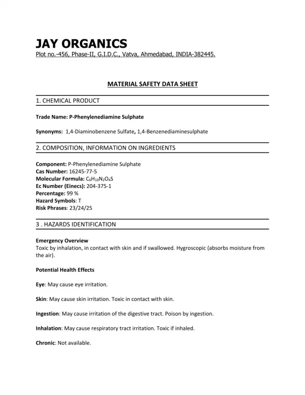 MSDS-PARA-PHENYLENE-DIAMINE-SULPHATE