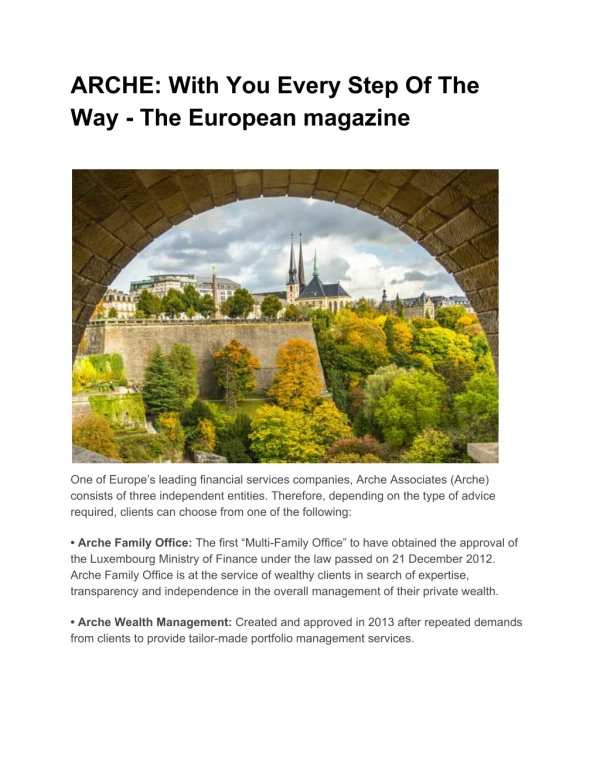 ARCHE: With You Every Step Of The Way - The European magazine