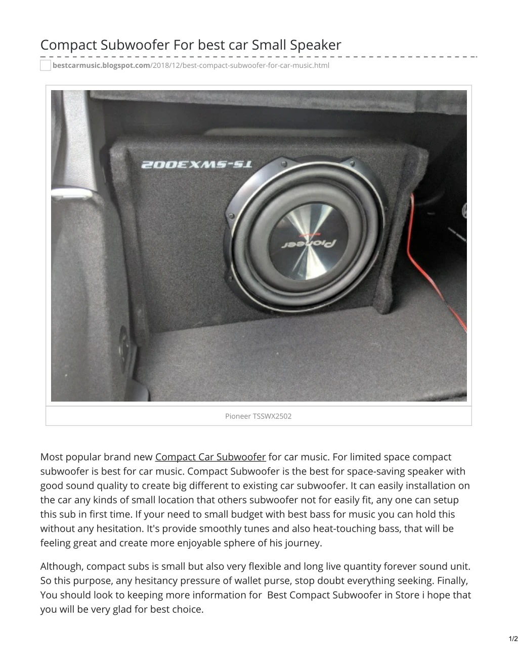 compact subwoofer for best car small speaker