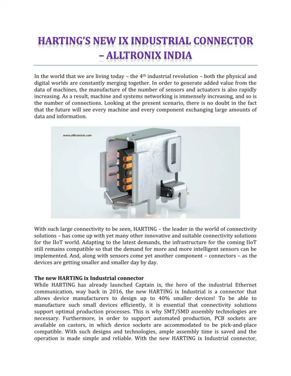 HARTING’s New ix Industrial Connector - Alltronix India