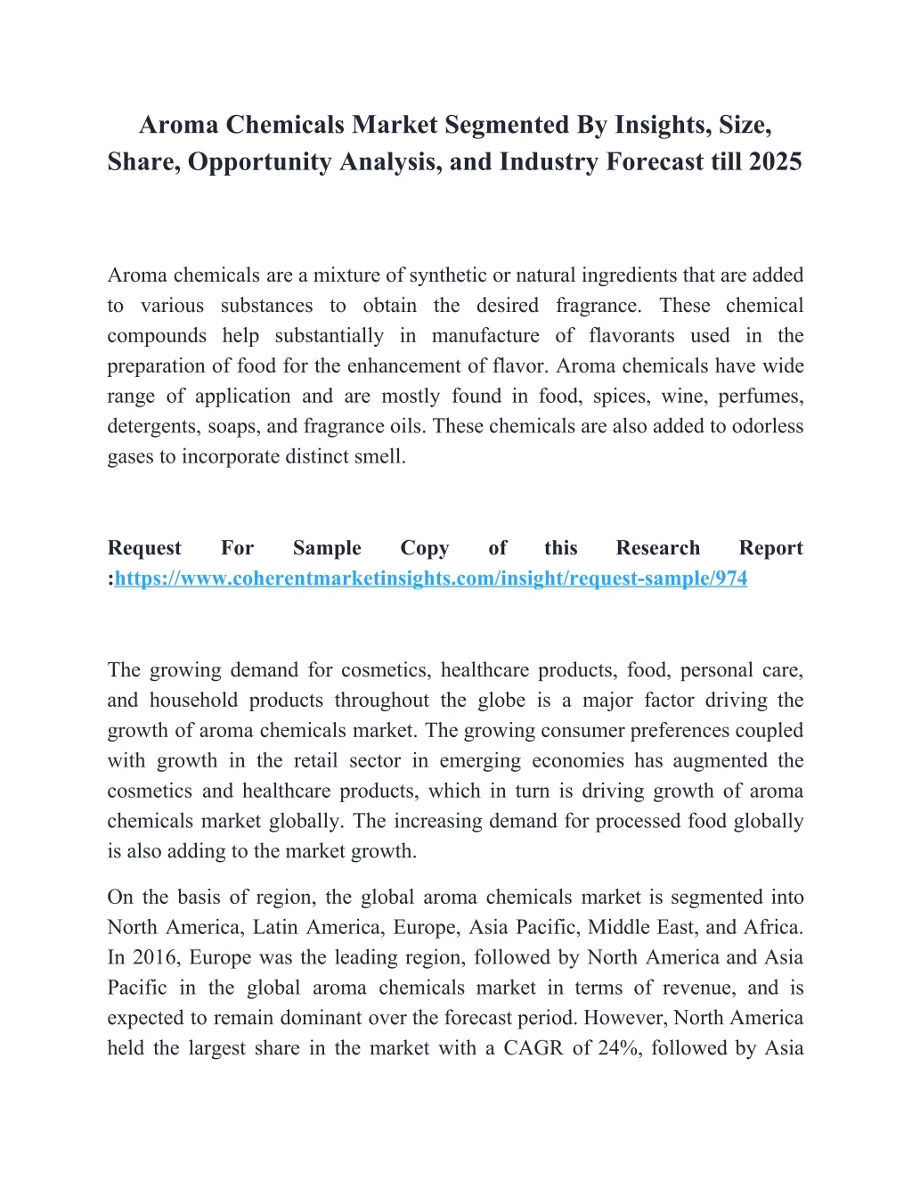 aroma chemicals market segmented by insights size