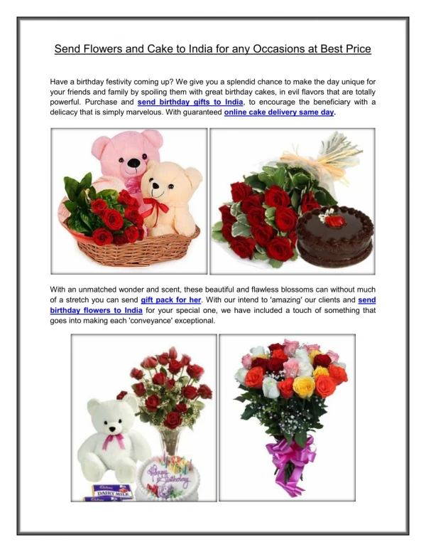 Send Flowers and Cake to India for any Occasions at Best Price