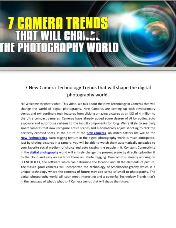 7 New Camera Technology Trends that will shape the digital photography world.