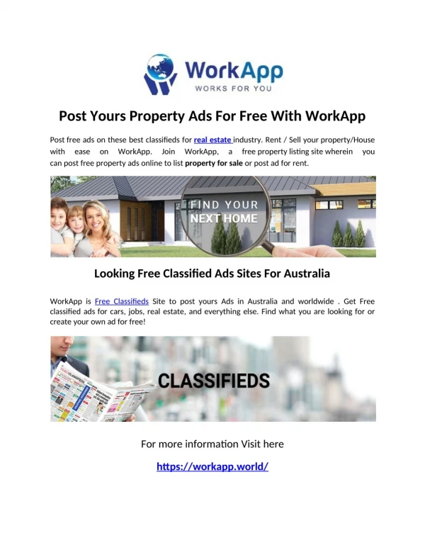 Post Yours Property Ads For Free With WorkApp