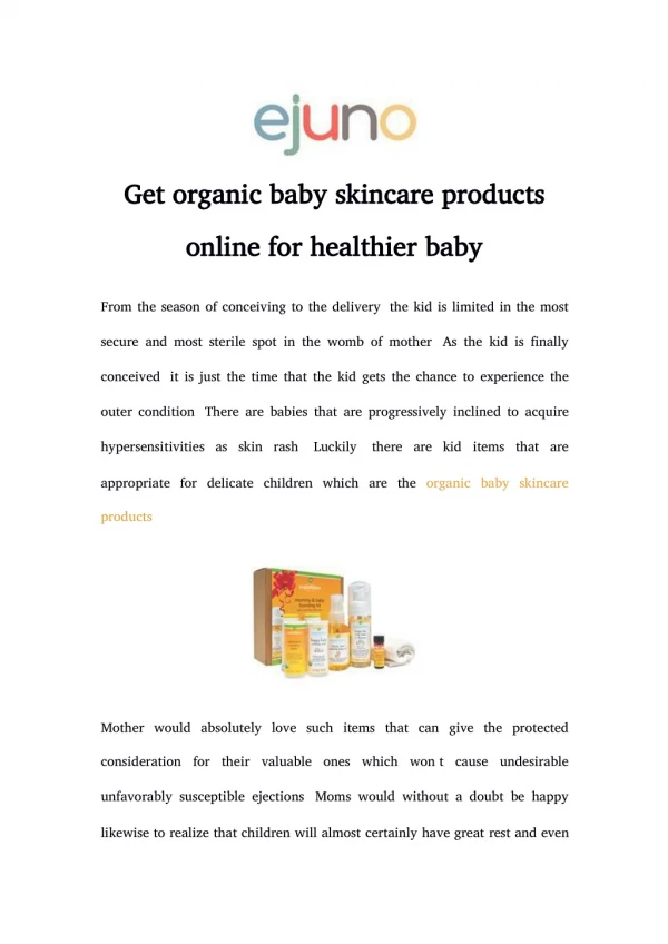 get organic baby skincare products online for healthier baby
