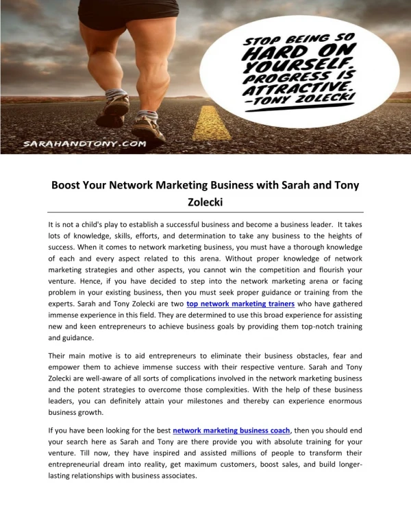 Boost Your Network Marketing Business with Sarah and Tony Zolecki
