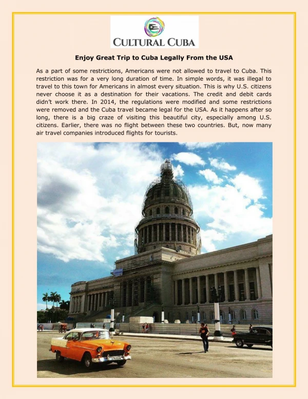 Enjoy Great Trip to Cuba Legally From the USA
