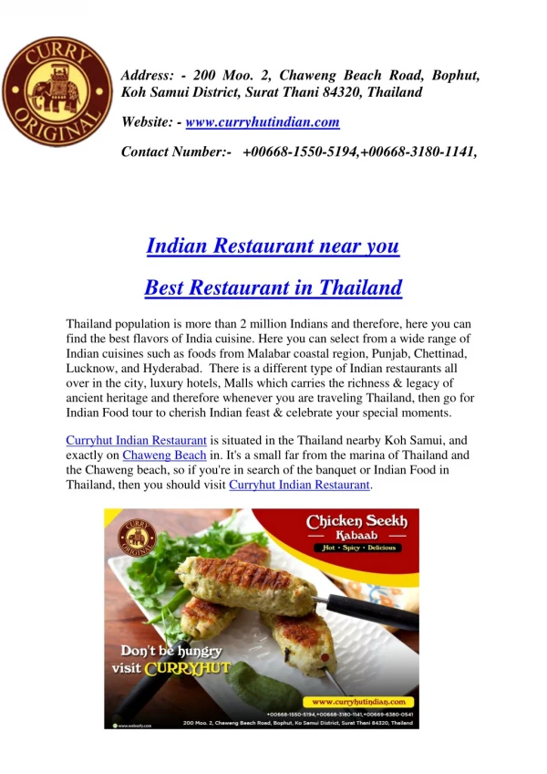 Indian Restaurant in Chaweng Beach | Curryhut Indian Restaurant