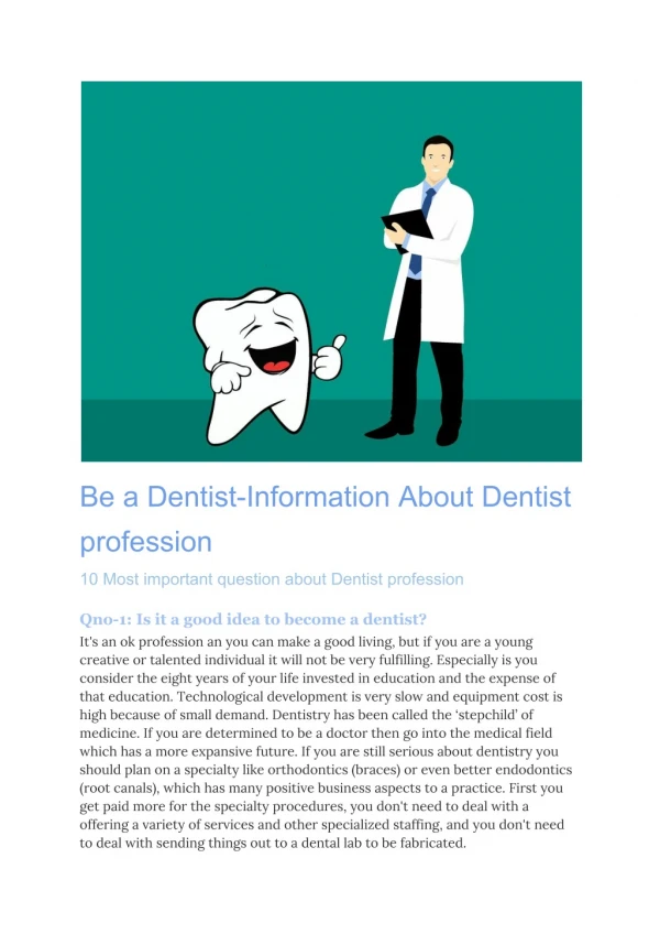 Be a Dentist-Information About Dentist profession