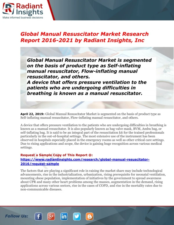 Manual Resuscitator Market Demands, Types and Projected Industry Size & Shares 2021