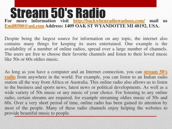 stream 50's radio