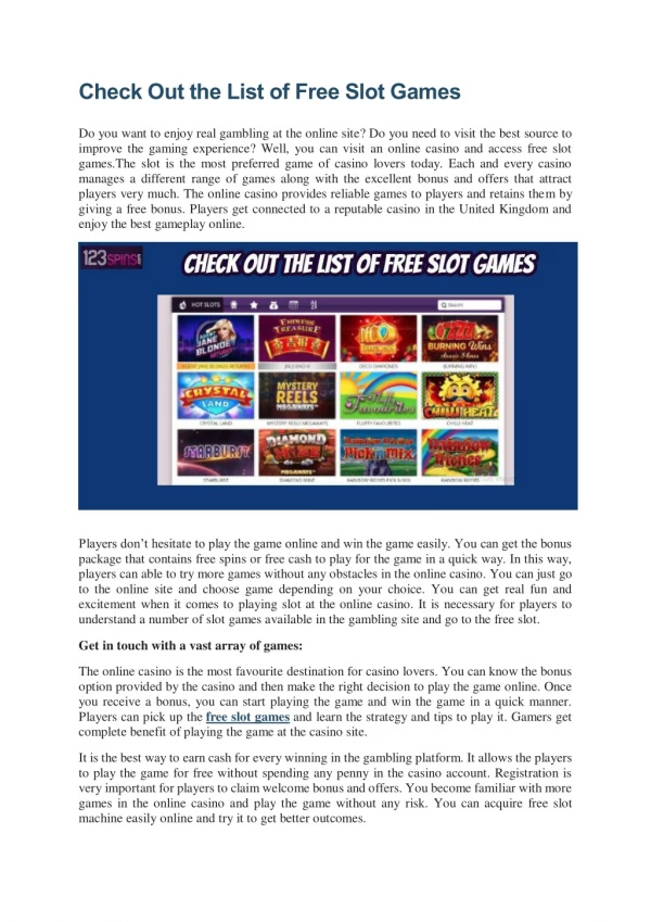 Check Out the List of Free Slot Games