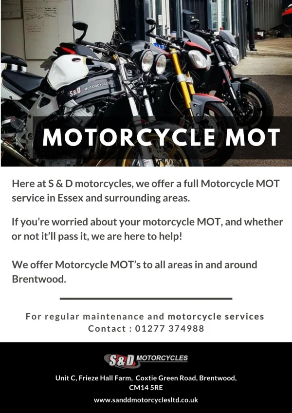 Motorcycle MOT - S&D Motorcycles