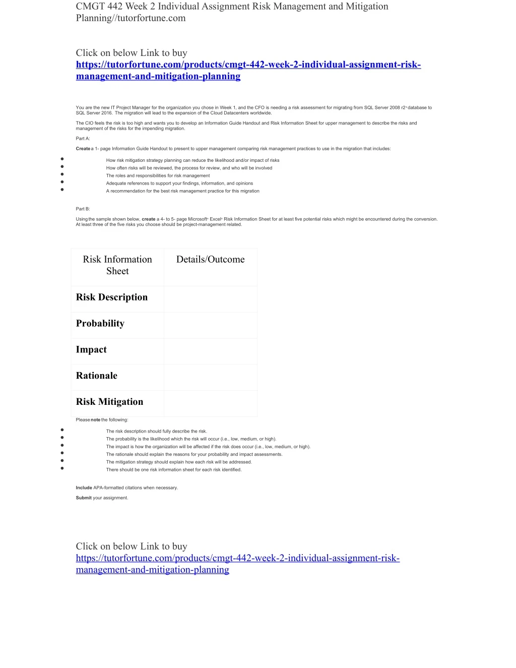 cmgt 442 week 2 individual assignment risk