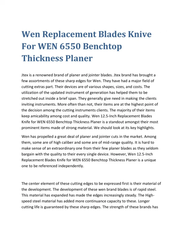 Wen Replacement Blades Knive For WEN 6550 Benchtop Thickness Planer