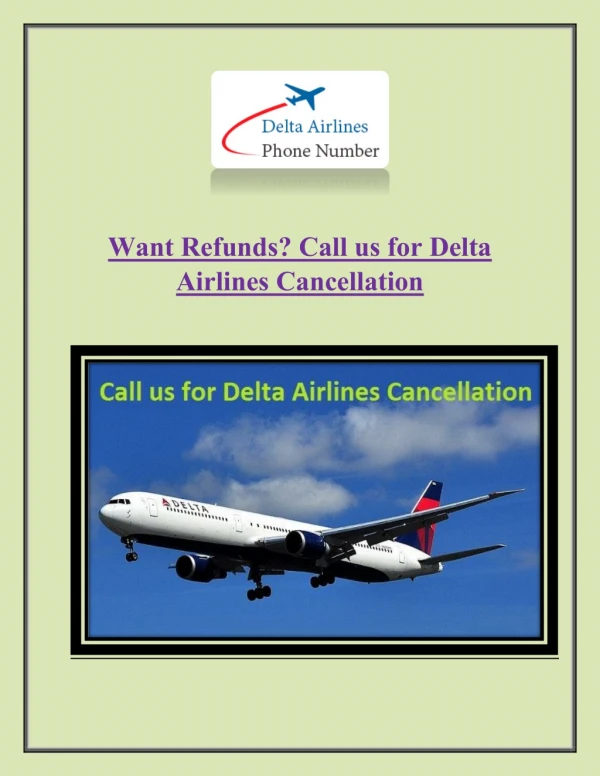 Want Refunds? Call us for Delta Airlines Cancellation