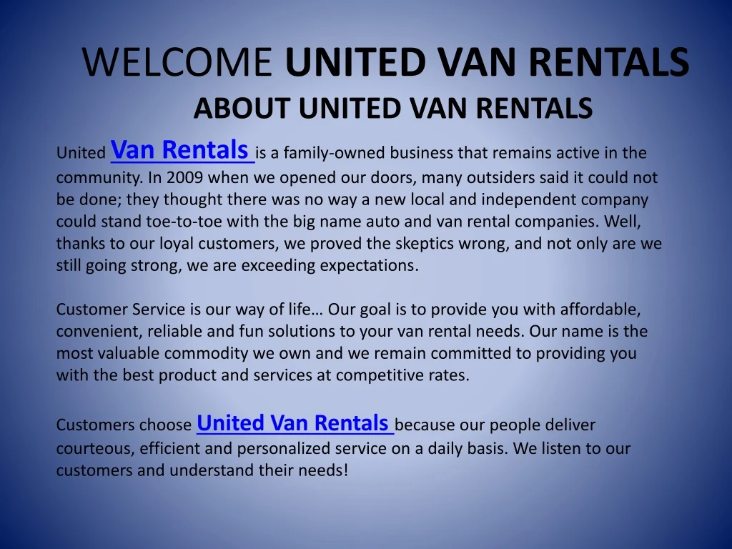welcome united van rentals about united
