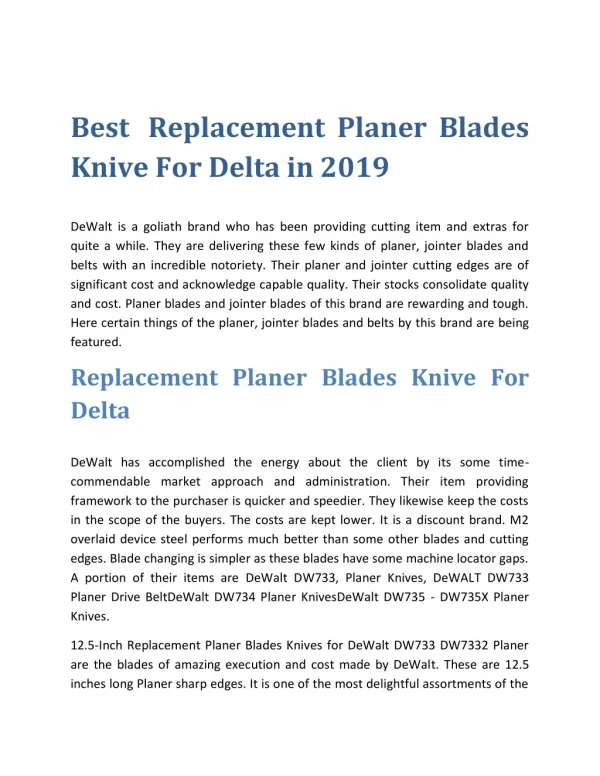 Best Replacement Planer Blades Knive For Delta in 2019