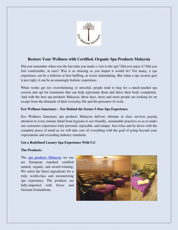 Restore Your Wellness with Certified, Organic Spa Products‌ ‌Malaysia