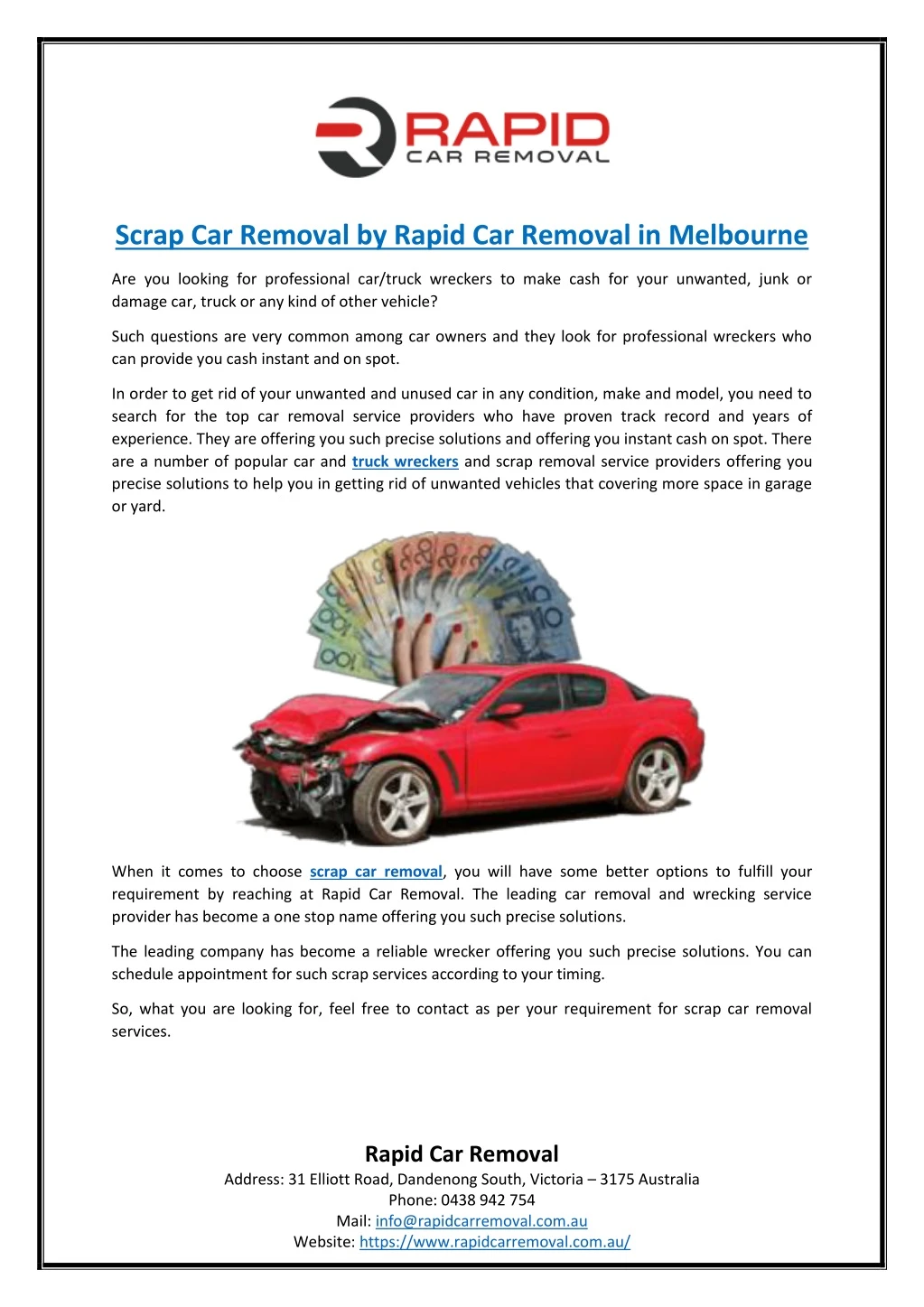 scrap car removal by rapid car removal