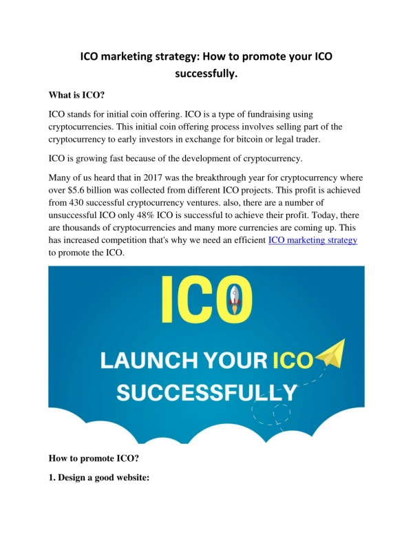 ICO marketing strategy: How to promote your ICO successfully.