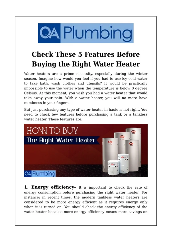 Check These 5 Features Before Buying the Right Water Heater