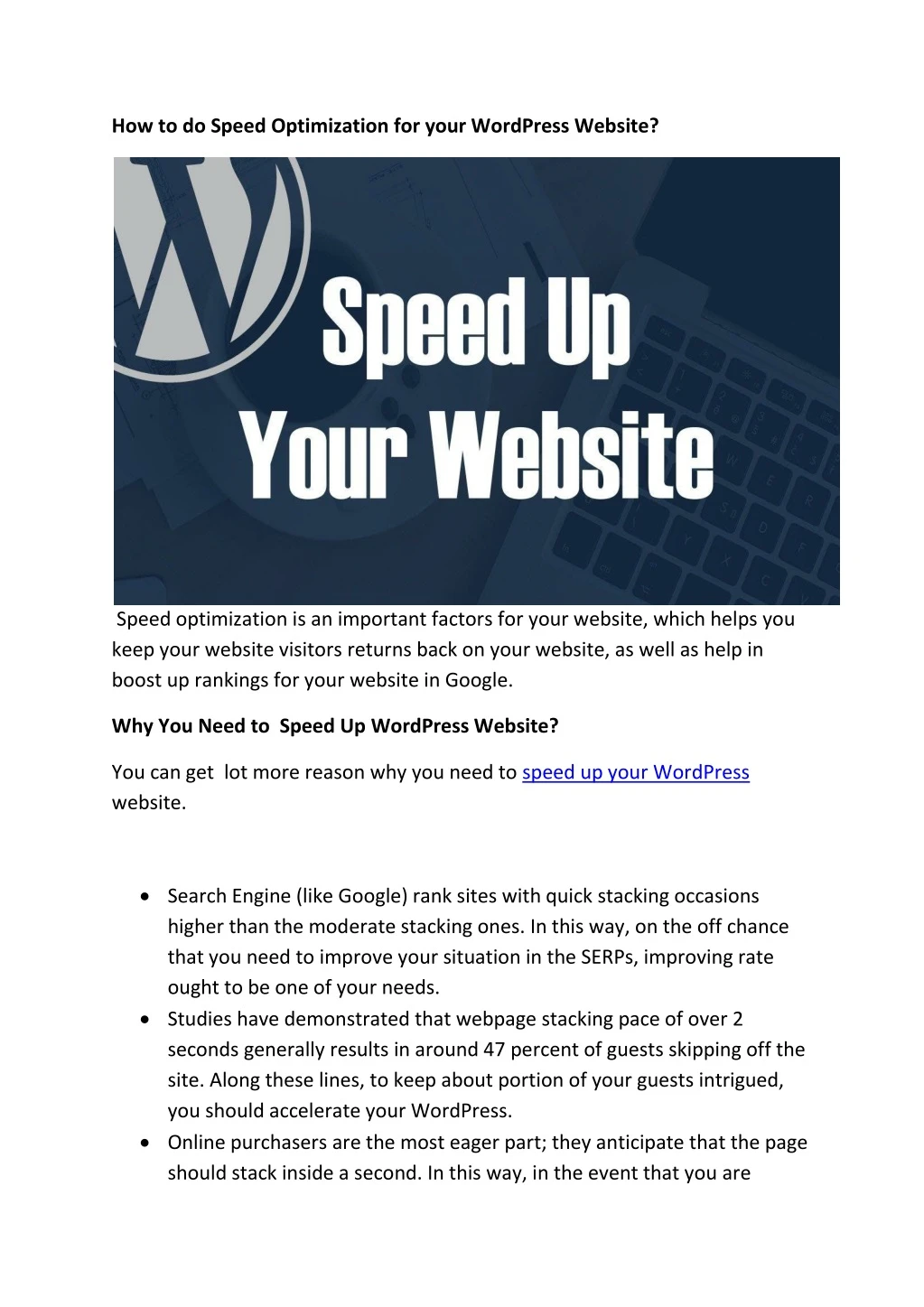 how to do speed optimization for your wordpress