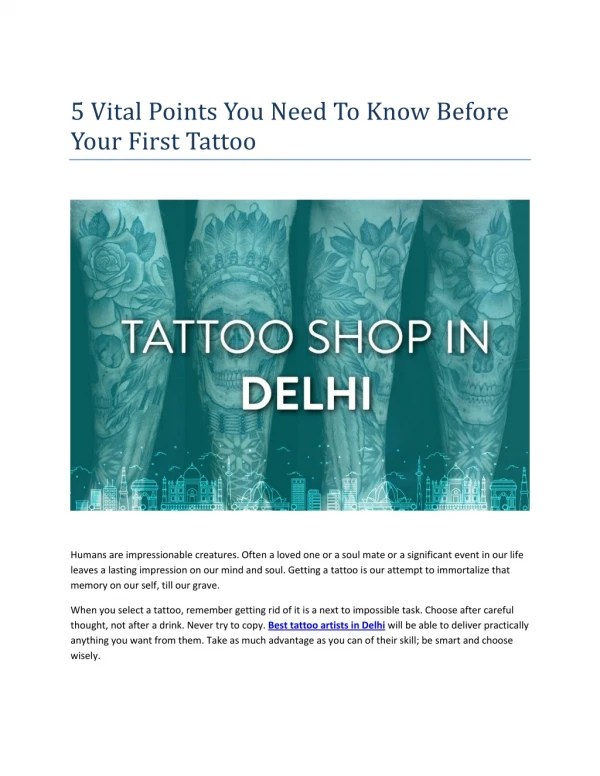 5 Vital Points You Need To Know Before Your First Tattoo