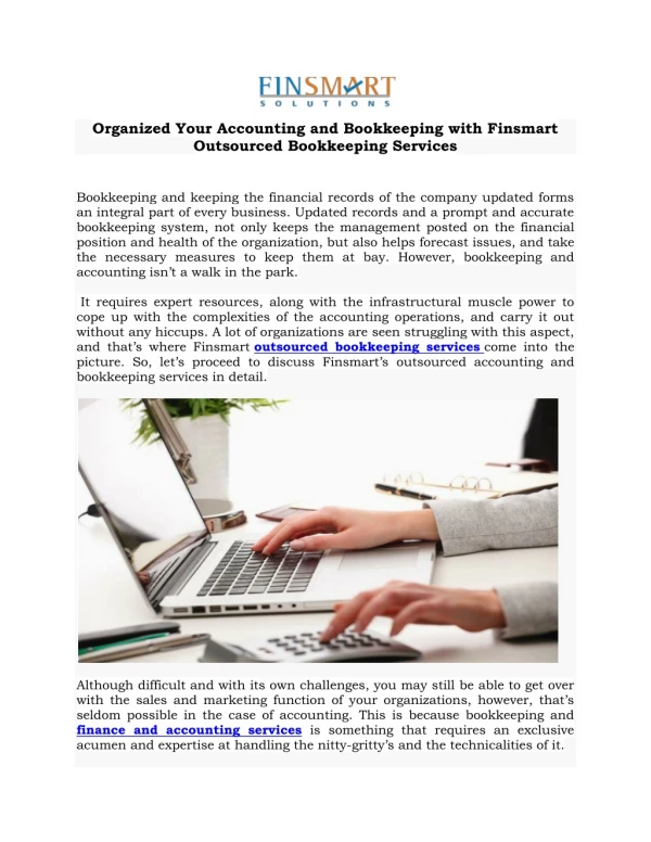 Organized Your Accounting and Bookkeeping with Finsmart Outsourced Bookkeeping Services