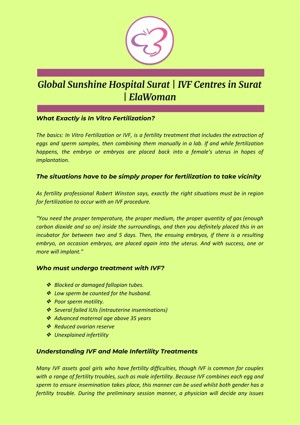 global sunshine hospital surat ivf centres