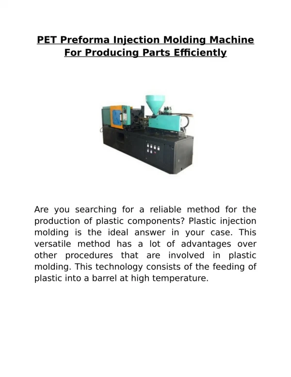 PET Preforma Injection Molding Machine For Producing Parts Efficiently