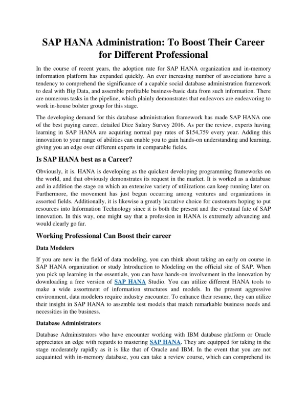 SAP HANA Admin Training PDF