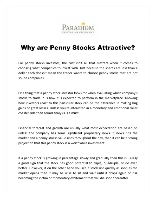 Why are Penny Stocks Attractive?