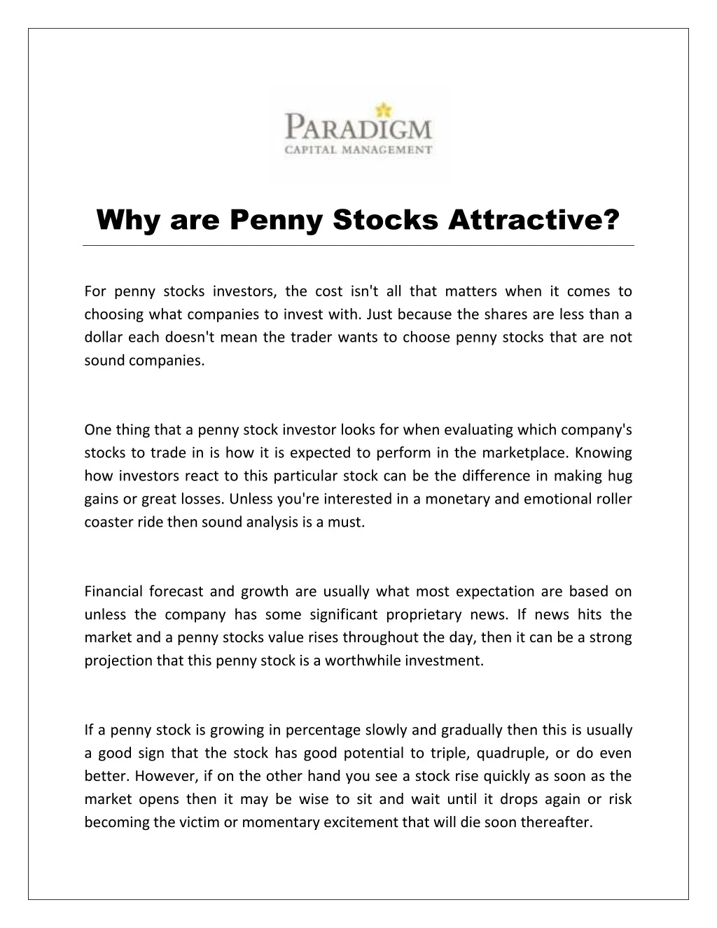 why are penny stocks attractive