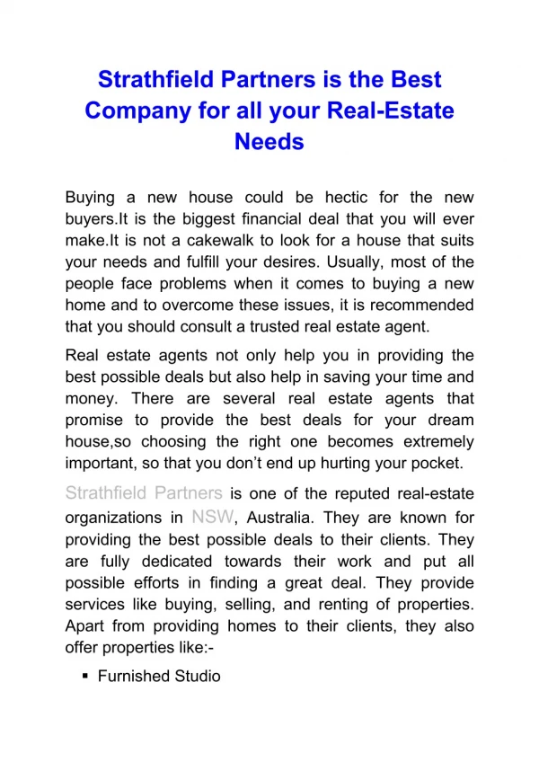 Strathfield Partners is the Best Company for all your Real-Estate Needs