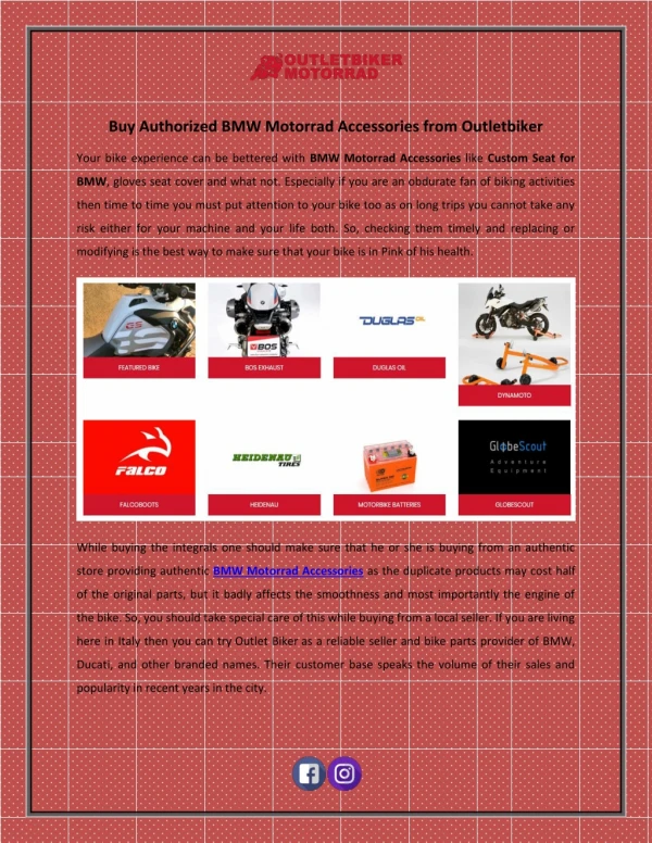 Buy Authorized BMW Motorrad Accessories from Outletbiker
