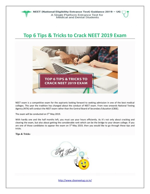Top 6 Tips & Tricks to Crack NEET 2019 Exam