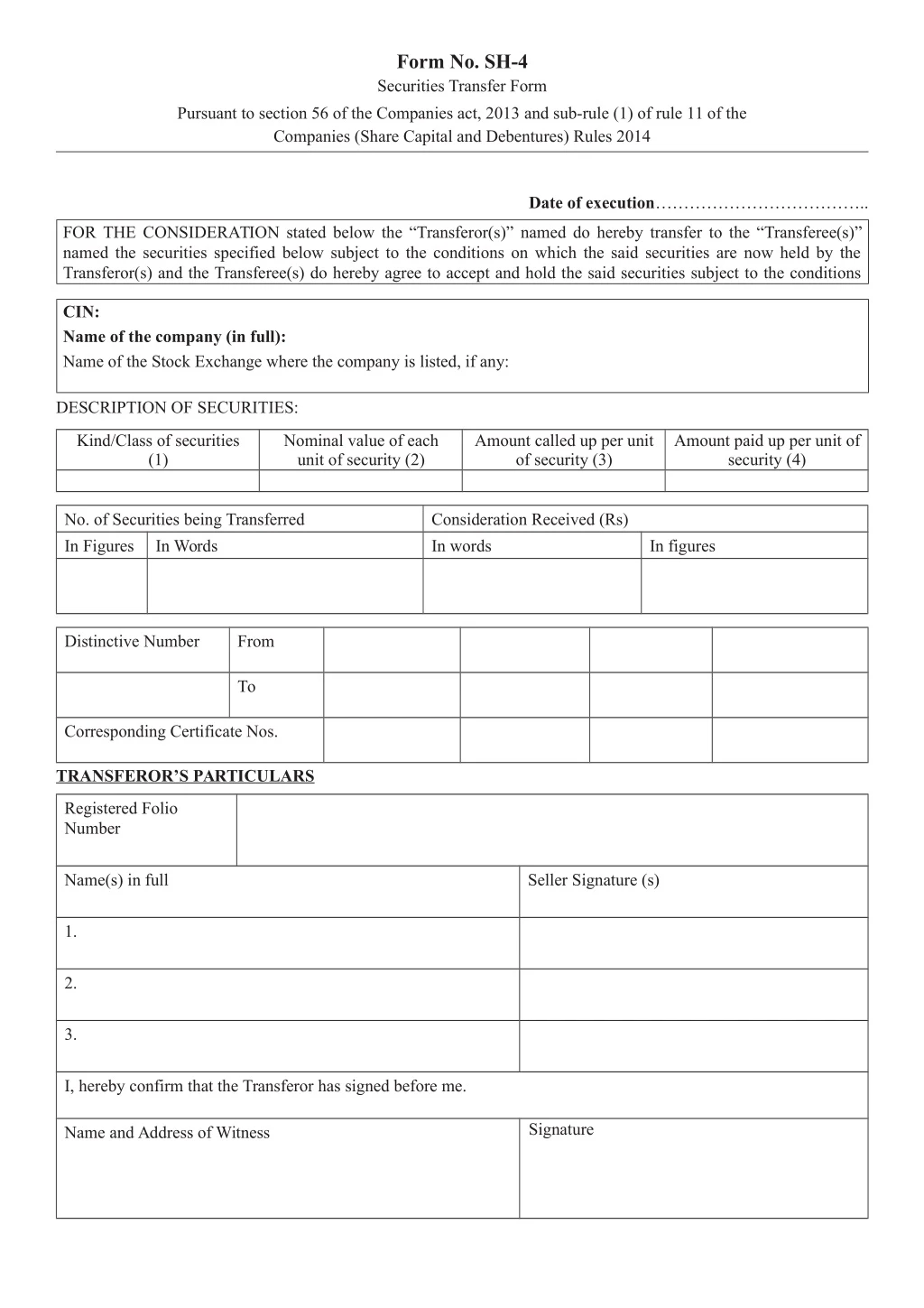 form no sh 4 securities transfer form
