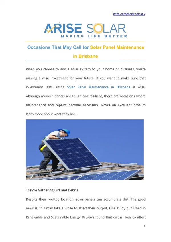 Occasions That May Call for Solar Panel Maintenance in Brisbane