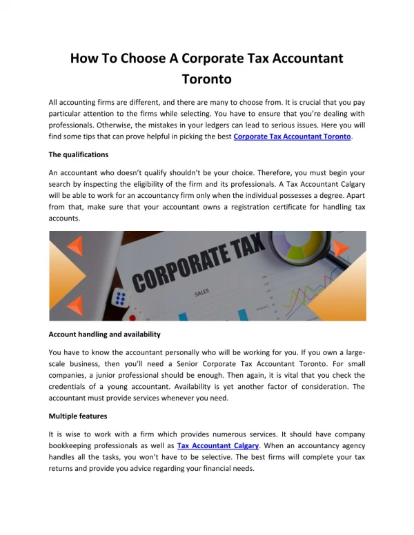 How To Choose A Corporate Tax Accountant Toronto