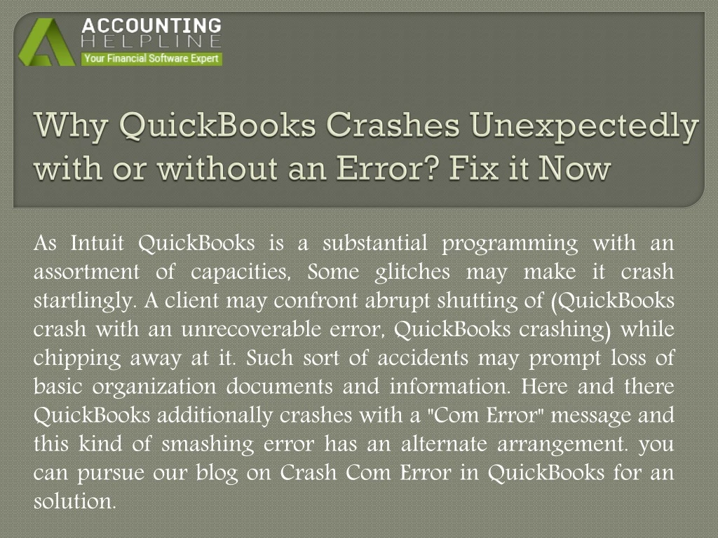 why quickbooks crashes unexpectedly with or without an error fix it now